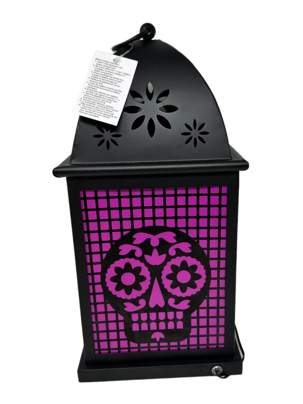 Sugar Skull LED Lantern Black Metal Battery Operated Multicolor Light Decorative